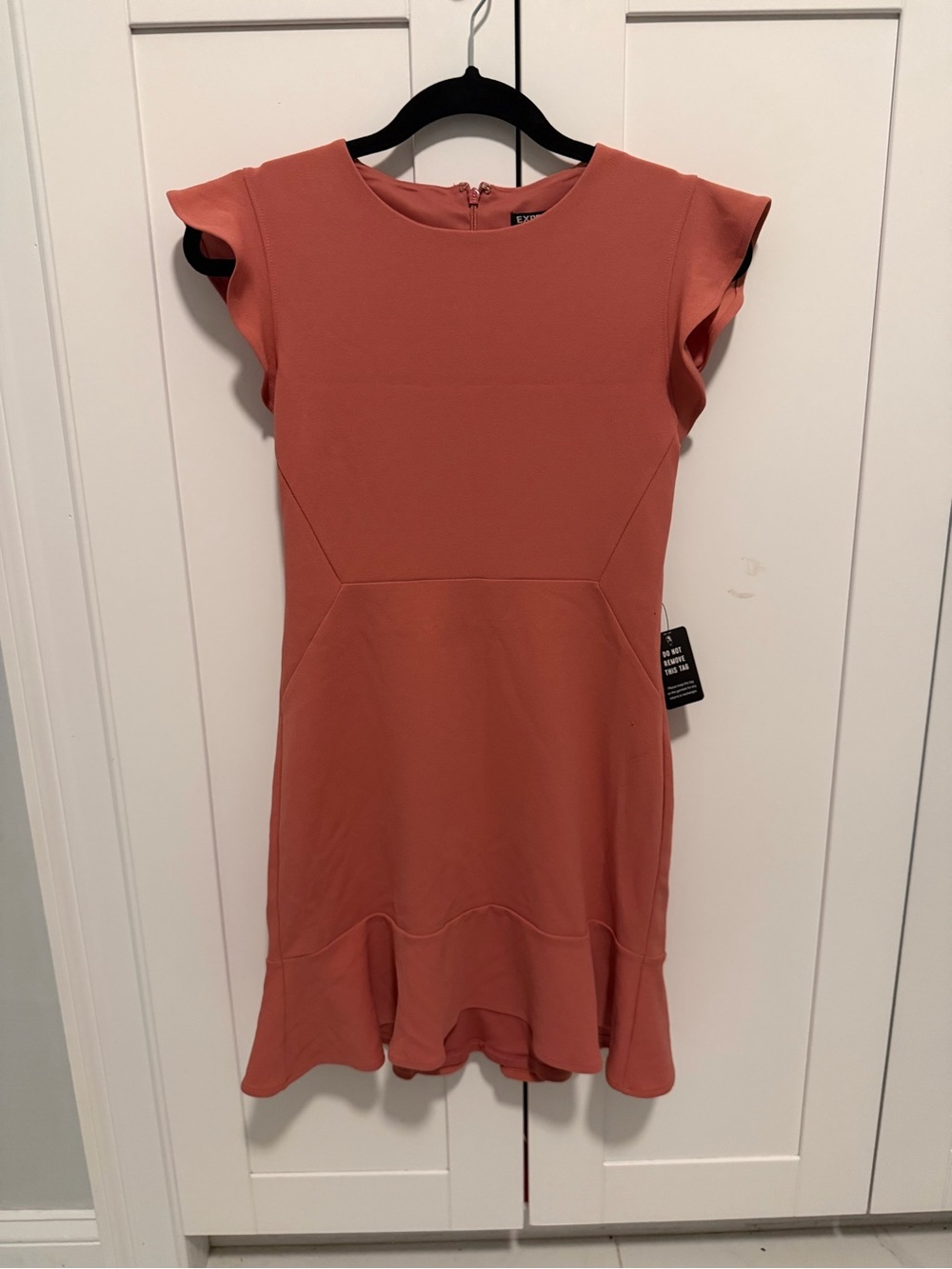 Express Coral Ruffle Hem Mini Dress